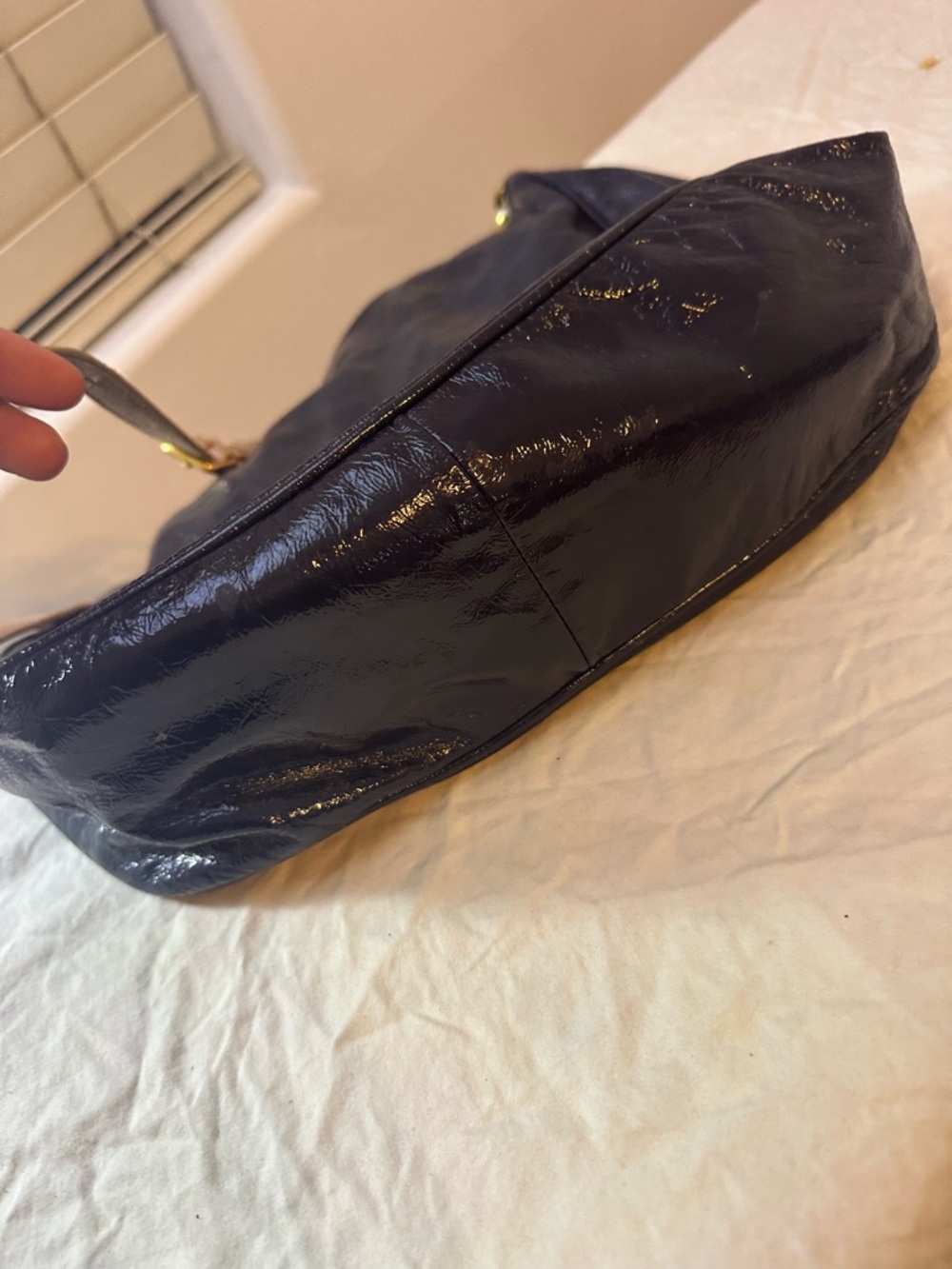 Marc by Marc Jacobs Black Leather Hobo with Tan Handle and Gold Plaque - Picture 3 of 6